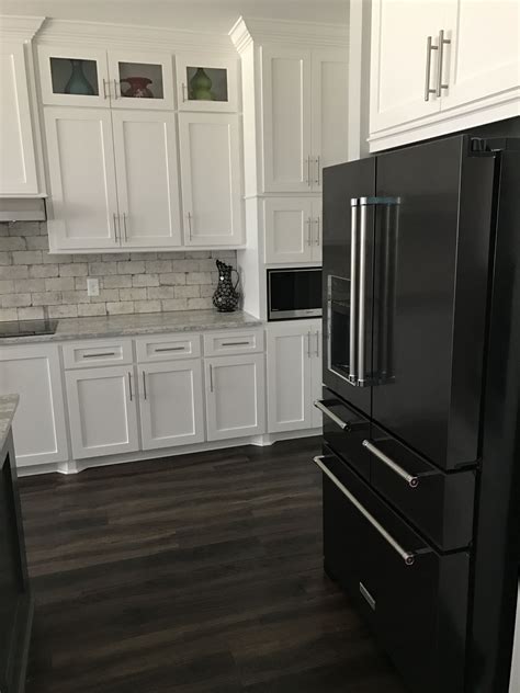 dark cabinet stainless steel appliances|white kitchen black stainless appliances.